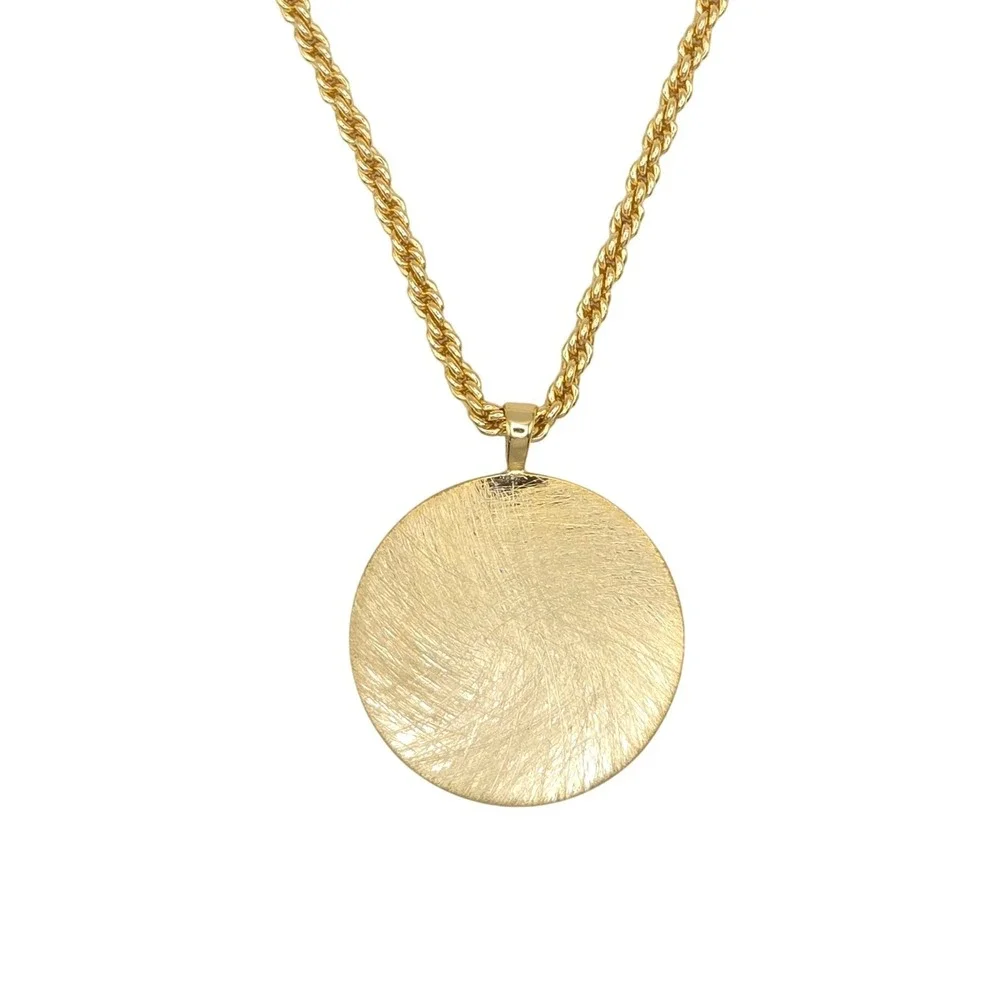 Gold Tone Pendant Necklace‎ Rope Chain Brushed Textured Disc Adjustable 24
